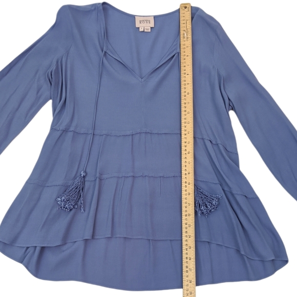 Marchesa Rose Tie Neck Boho Ruffle Blouse S Blue V Neck Long Sleeve - Picture 7 of 11